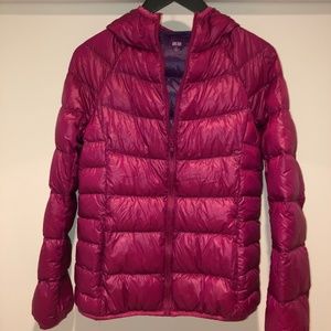 Rose pink Uniqlo Ultra Light Down zip jacket